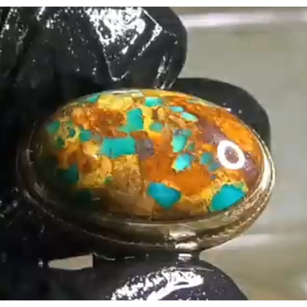 Natural batu akik Pirus Persia lawasan Abdul Rozaq ceplok kuro, ukuran kantoran jumbo kode PJK 08