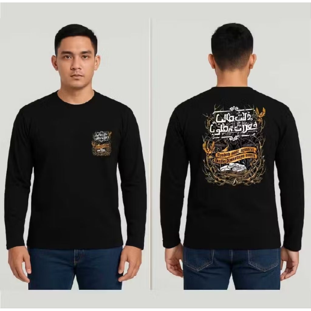 Kaos Distro LENGAN PANJANG SANTAI KATA ARAB & RANTING FREE NAMA Kaos Sablon custom/Kaos T-shirt Pria