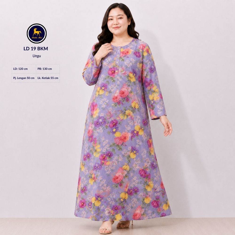 Batik Kuda Mas Longdress 20 LD-120cm Batik Print | Daster Tangan Panjang Semata Kaki 3 Kancing Busui
