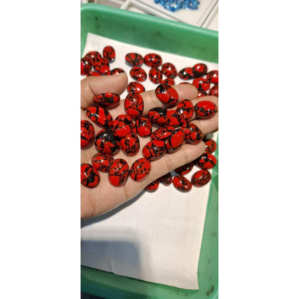 PIRUS MERAH batu akik pirus merah serat logam badar nempel magnet
