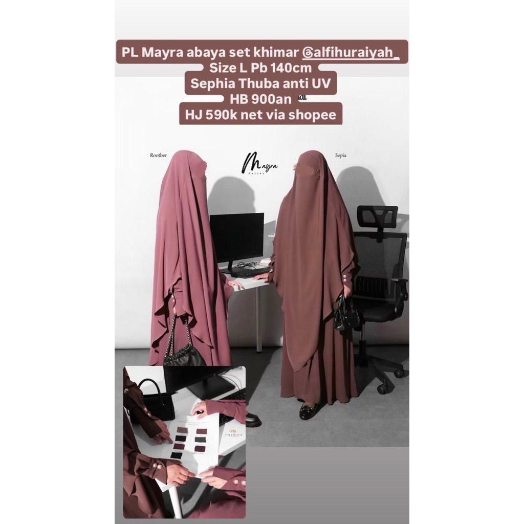 (MANUAL 590k) Preloved mayra abaya gamis set khimar by alfi huraiyah ummu sarah thuba anti UV (Aljen