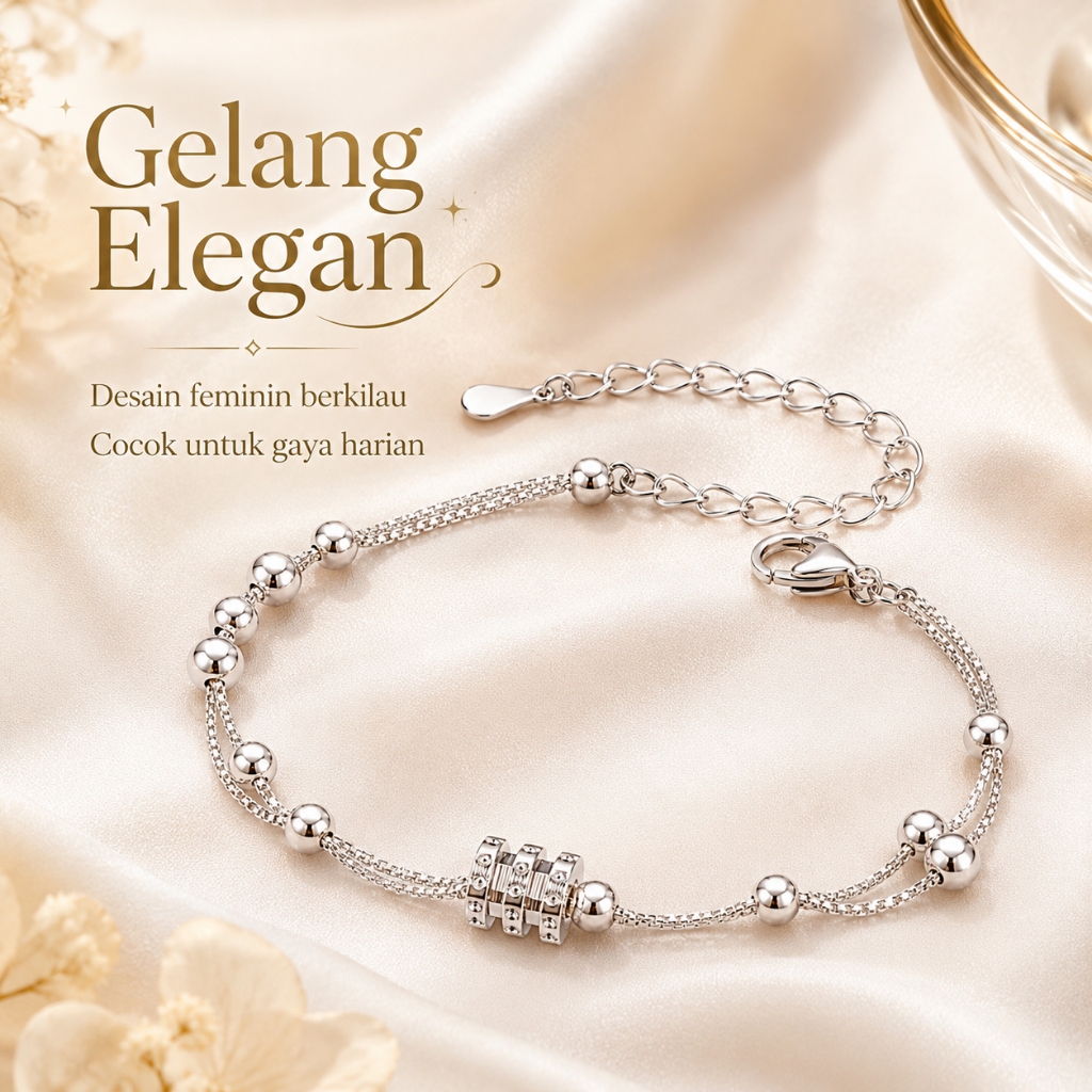 Gelang Serut Wanita Zirkon RUKA Desain Sederhana Elegan