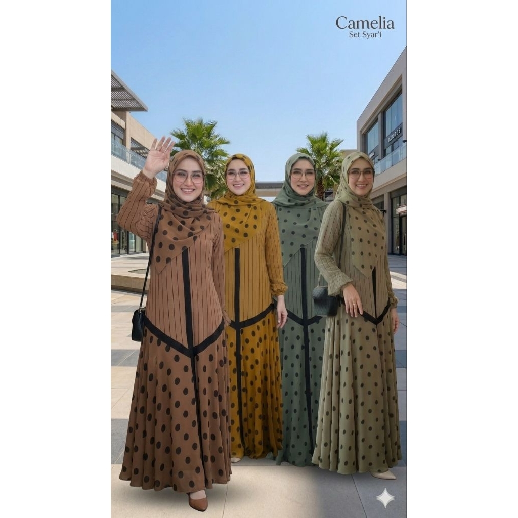 set camelia gamis premium polkadot by u2c