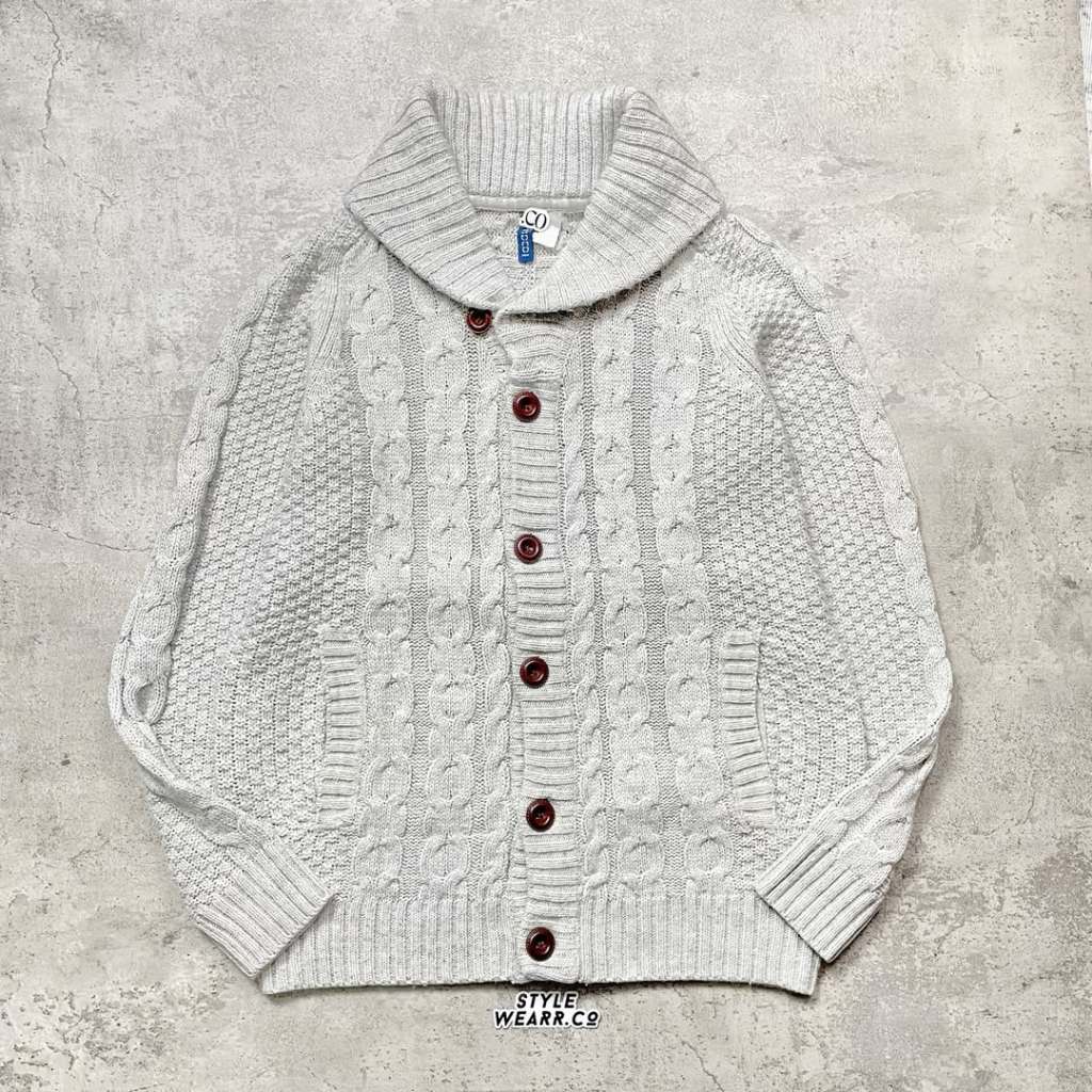 cardigan knit H&M 3D cable grey - kn4640