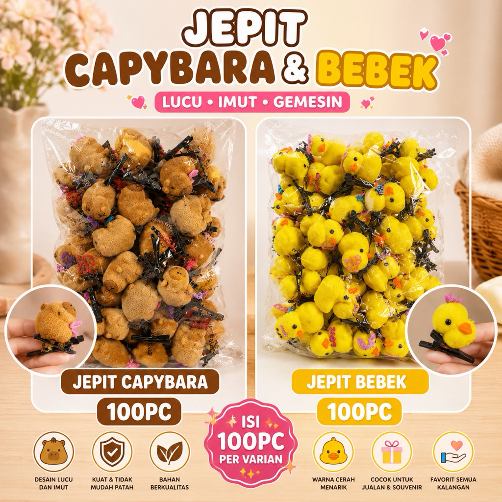 [FS GROSIR] 100pc Jepitan Bebek Tuing Tuing dan Capybara Lucu Jepit Bebek 100pc Jepit Capybara 100pc