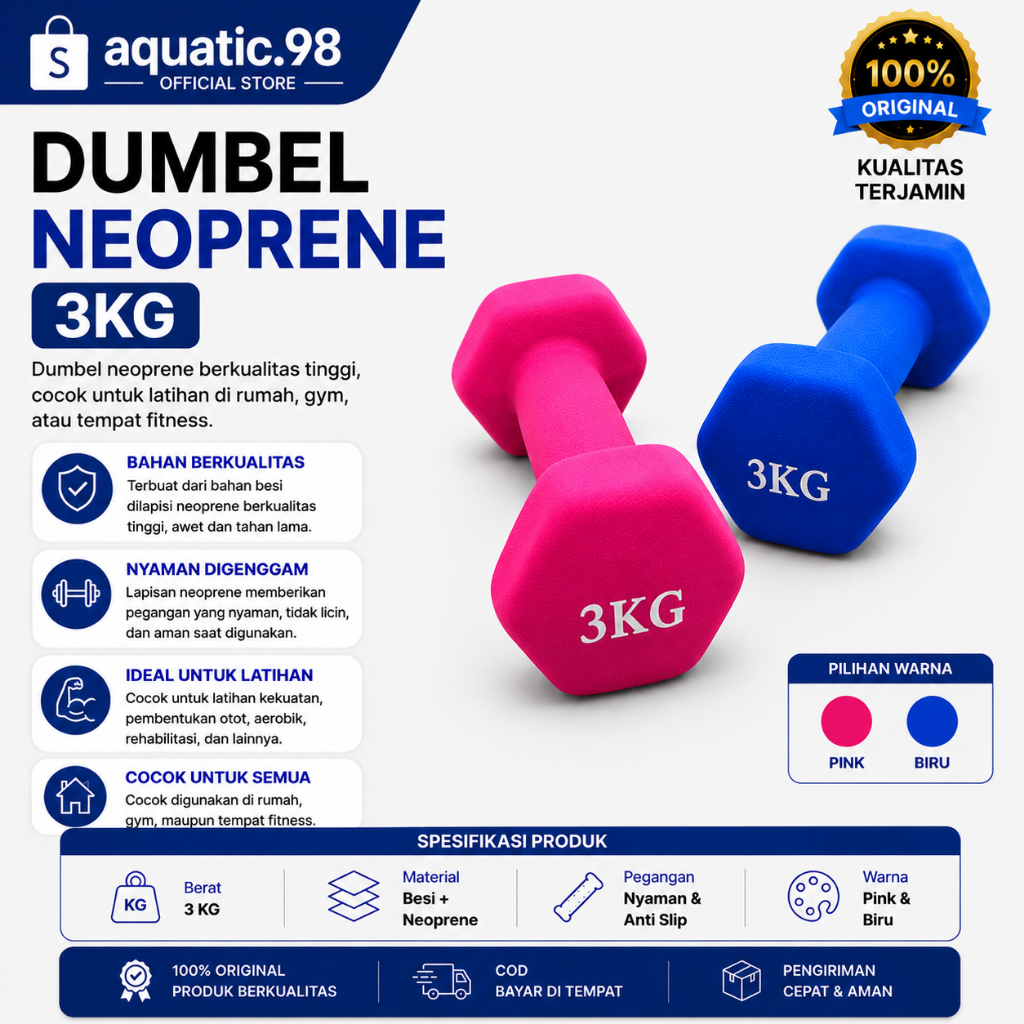 Dumbell 3kg Dumbbell Neoprene Barbel Vinyl Anti slip 3 kg barbel neoprene dumbell neoprene dumbel ne