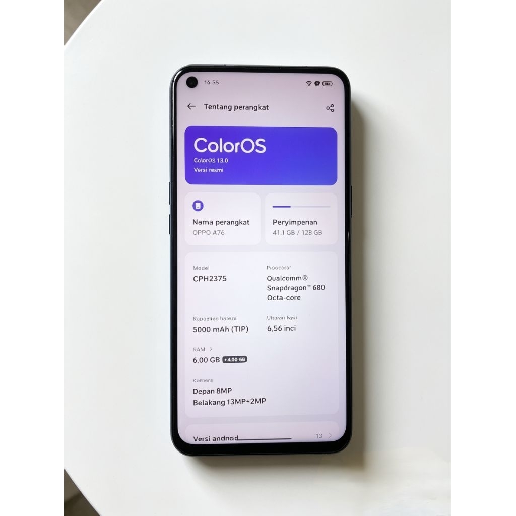 OPPO A76 6/128GB Full set original second resmi