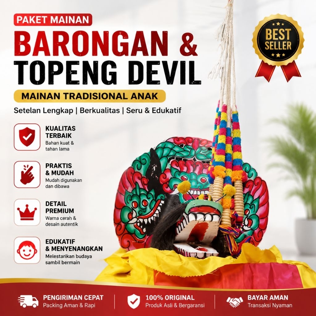 BELI 1 DAPAT 2 Setelan Anak Barongan 3 tahun Caplokan Devil Topeng Macan Macanan - Mainan Bantengan 
