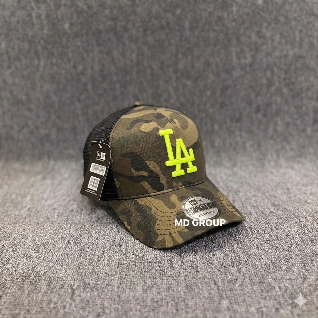 Topi Jaring Pria Camouflage Loreng Army Bordir LA Stabilo Topi Distro Trucker Hat Fashion Cowok Kere