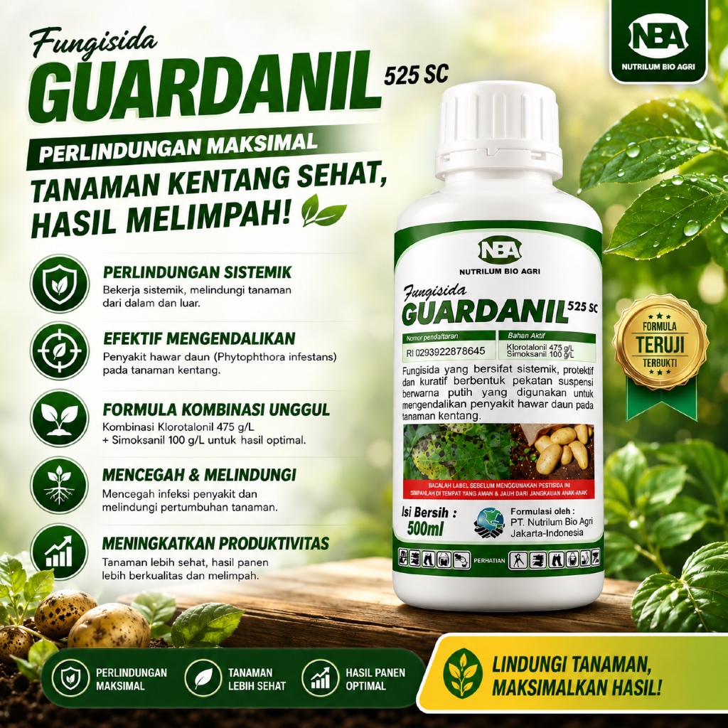 Fungisida Guardanil 525 SC 500ml | Sejenis Fungisida Vindra 425SC | Guardanil Dobel bahan aktif Klor