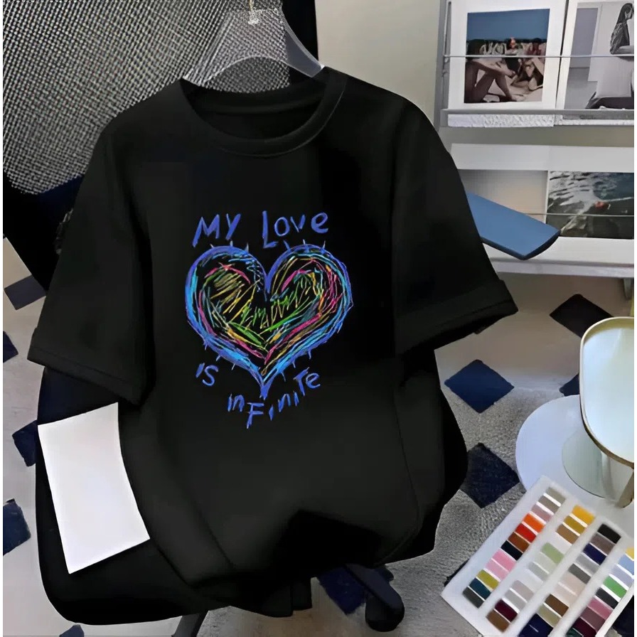 Kaos atasan WANITA T-Shirt Kaos katun variasi printing oblong distro motif  MY LOVE