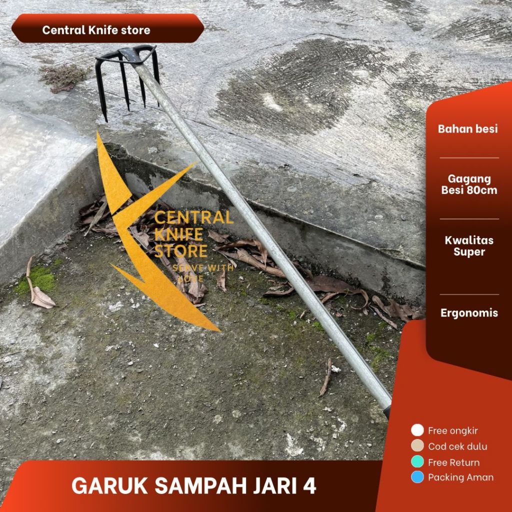 FLASH SALE - Garukan Sampah jari 4 Bahan Besi Panjang Pegangan 85Cm - Garukan Sampah