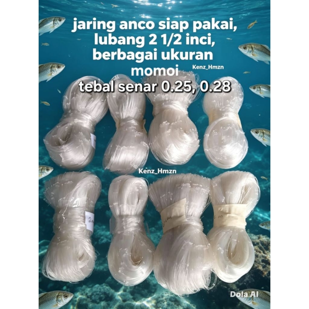 jaring anco merk momoi lubang 2 1/2 inch (3 jari mekar) senar no 0.28 /anco nila/tangkul ikan nila /