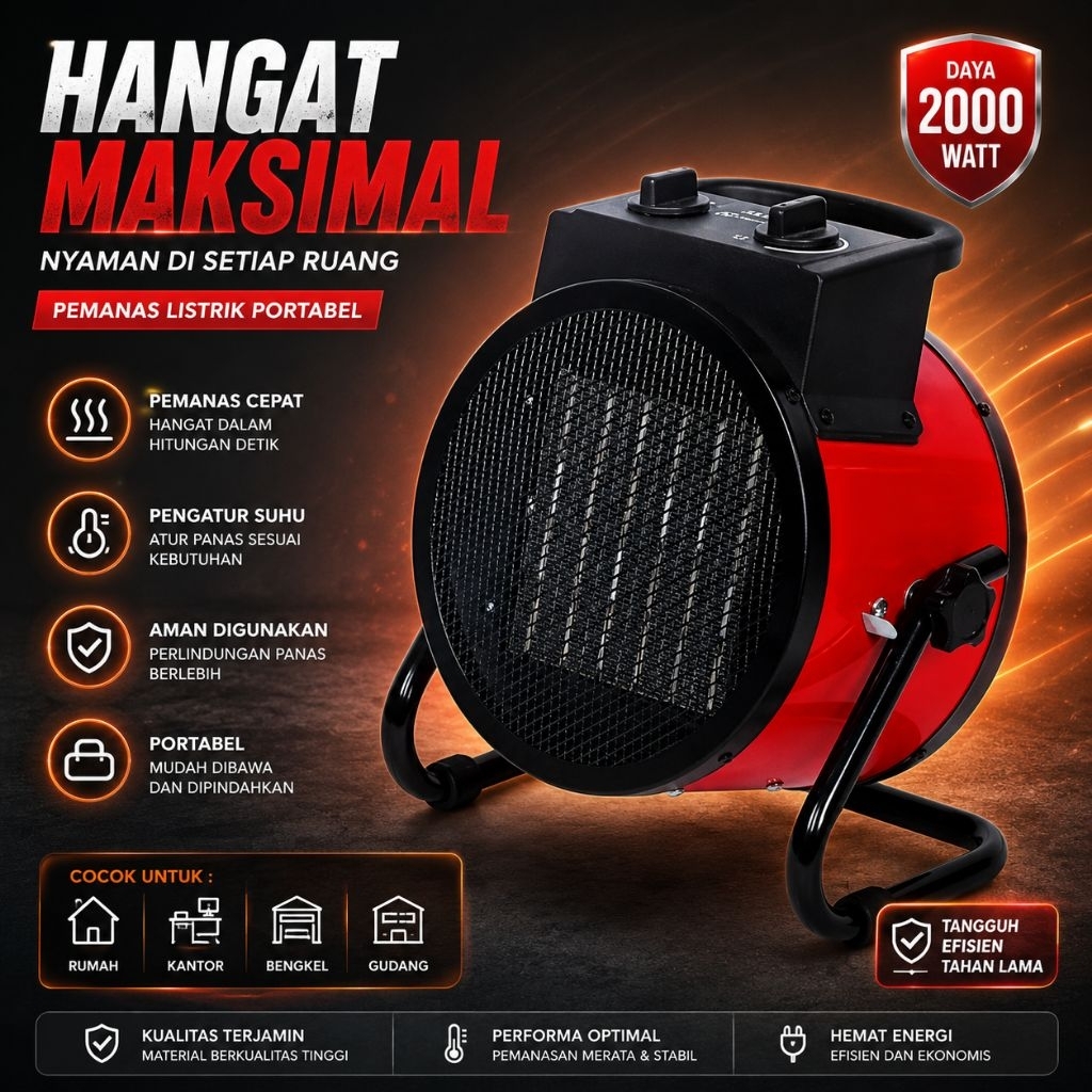 Pemanas Listrik Industri Portable Pemanas Ruangan 2Kw 2000W