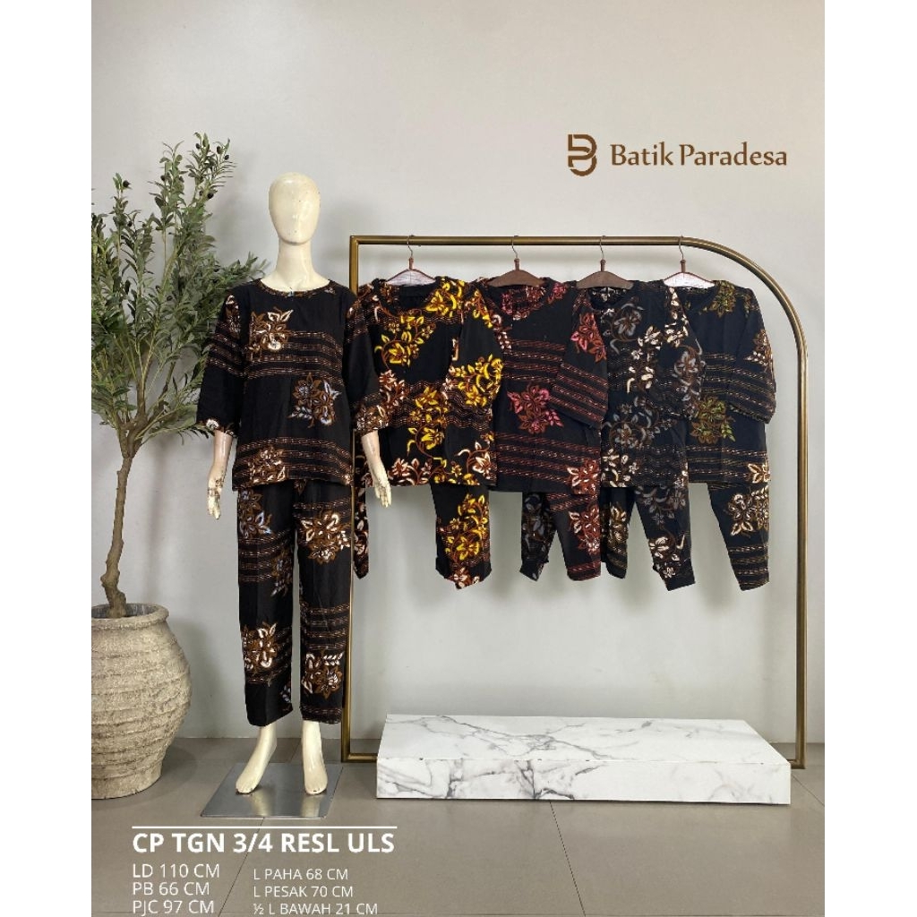 Daster Batik Pekalongan Daster Busui Setelan Celana Panjang Tangan 3/4 Resleting All Size Batik Para