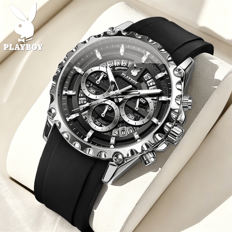 PLAYBOY Jam Tangan Pria Anti Air Original Keren Mewah 2026 Luxury Tali Silikon Multifungsi Watch Men