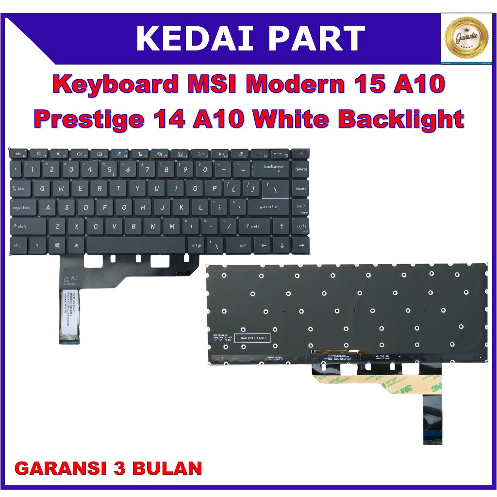 Keyboard MSI Modern 15 A10 Prestige A10RAS A10RBS A11 Grey with WHITE BACKLIGHT