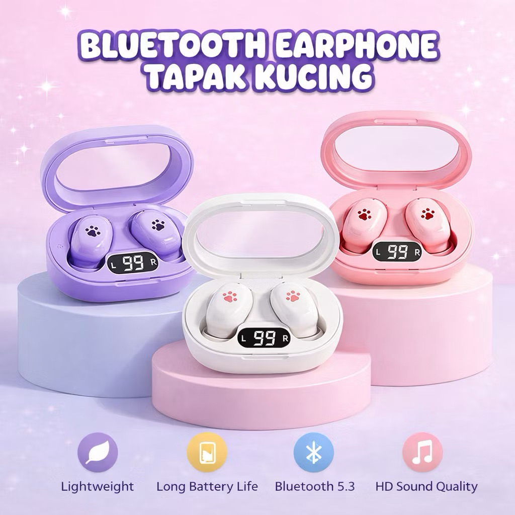 HEADSET BLUETOOTH TWS B2 CAT PAW TWS BLUETOOTH 5.3 TOUCH CONTROL LED