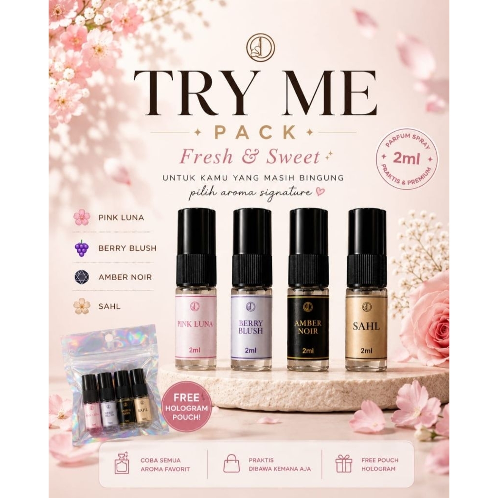 Try Me Pack Parfume dapat 4botol, Free Hologram Pouch (Men&women)