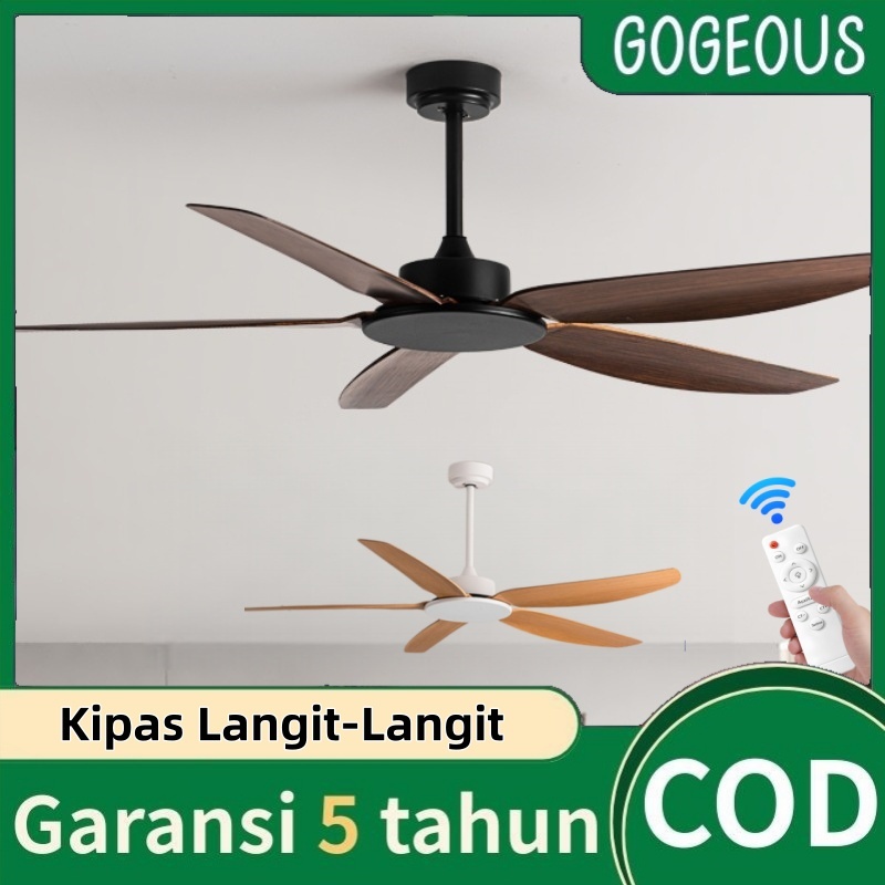 GOGEOUS Kipas Angin Gantung Plafon 42/52Inci Daun Besi 6 Kecepatan Kipas Angin Baling Baling Gantung