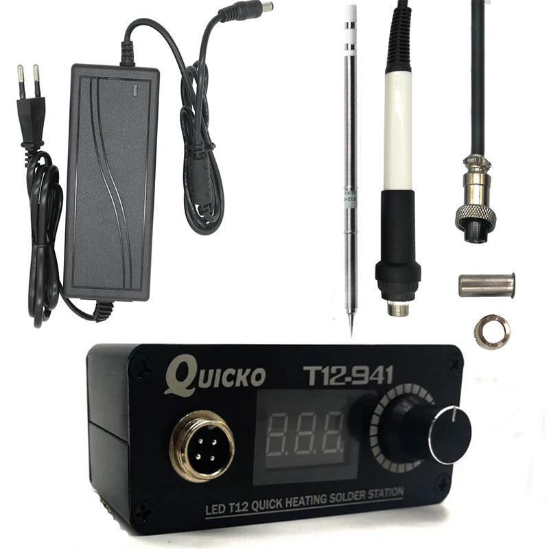 solder station T12 pro Quicko digital super runcing LED besi las elektronik versi DC baru besi Digit
