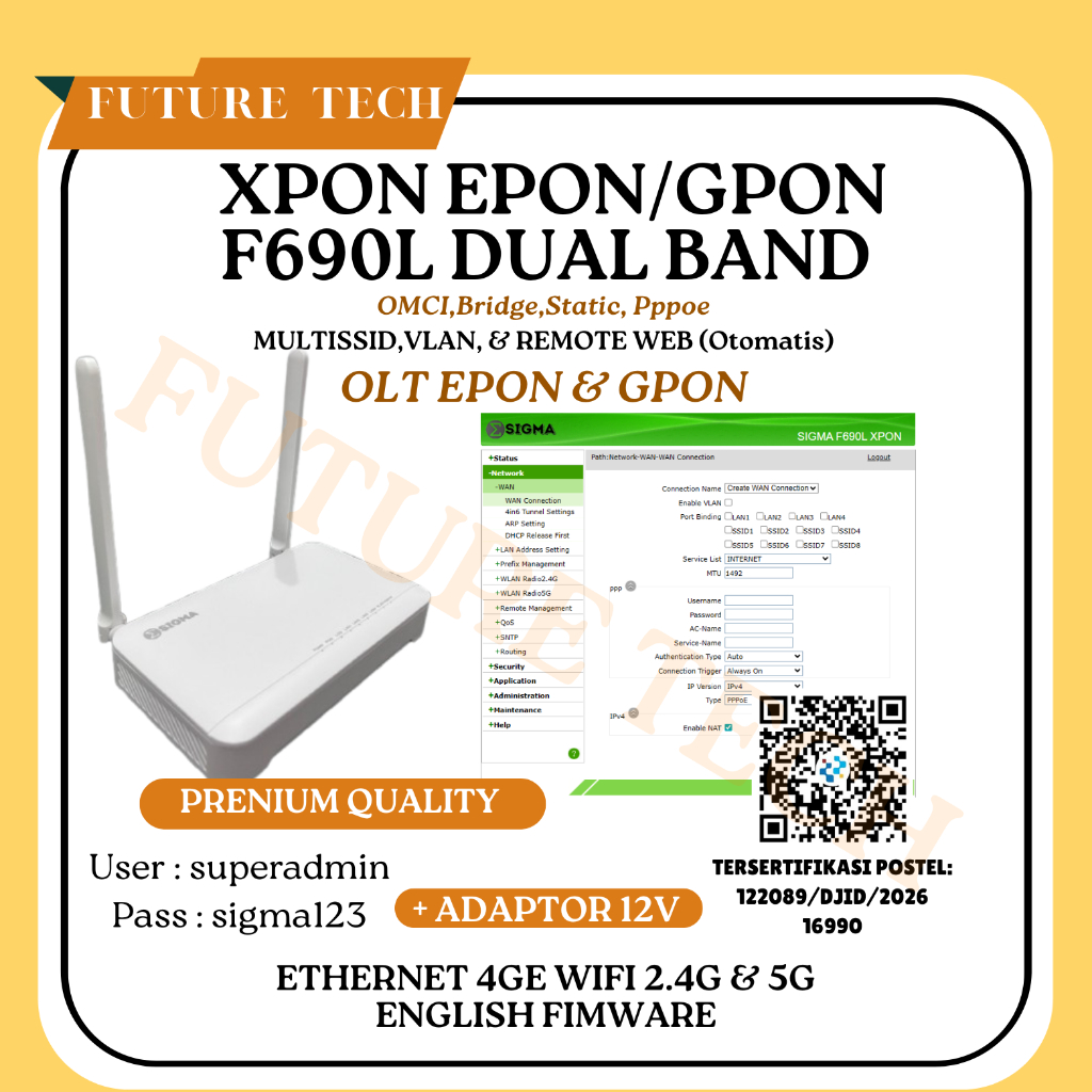 XPON EPON GPON F690L DUAL BAND DENGAN ADAPTOR