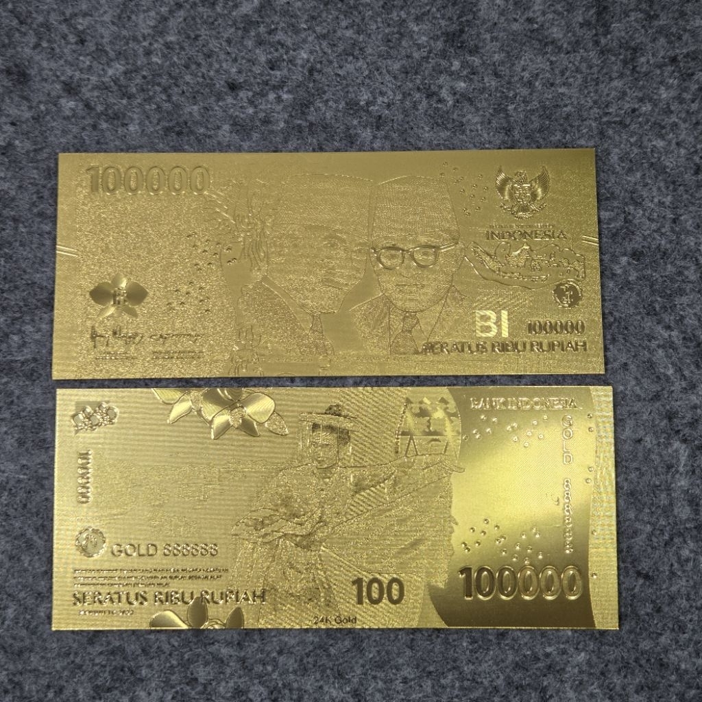 Replika Uang Gold Foil 100000 Rupiah 2022 Elegan