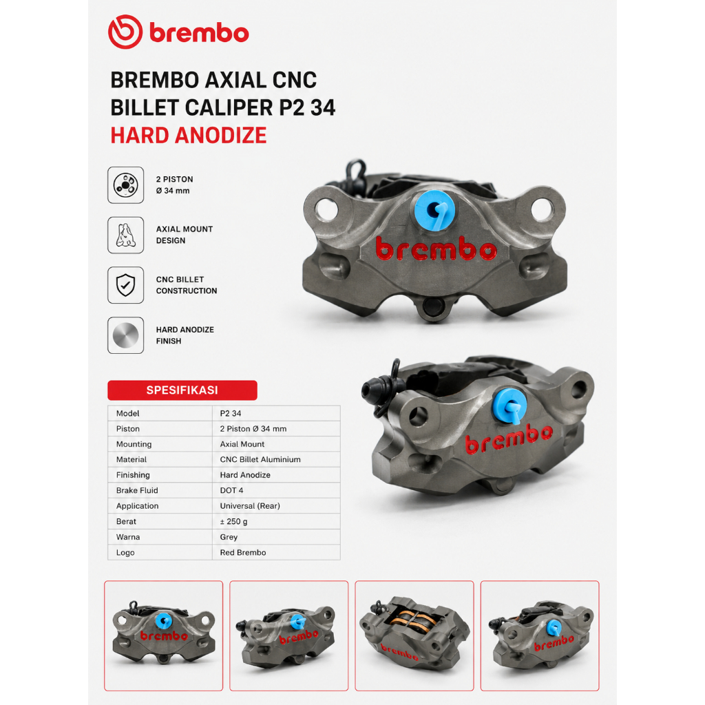 BREMBO REAR CALIPER P2 ANODIZE CNC