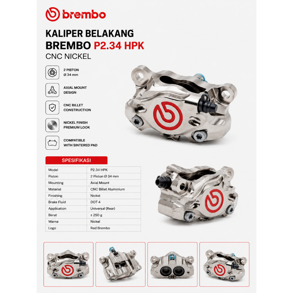 BREMBO REAR CALIPER P2 NICKEL CNC
