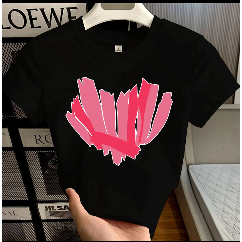 CROP TOP WANITA MOTIF BERGARIS PINK/KAOS CROP TOP WANITA RIB KENIT MOTIF BERGARIS PINK