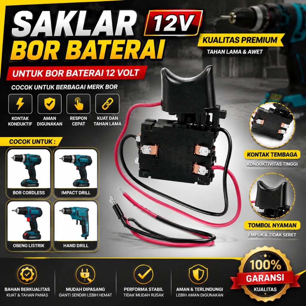 Saklar Bor Baterai 12V Trigger Switch Bor Cordless Pengganti Tombol Bor