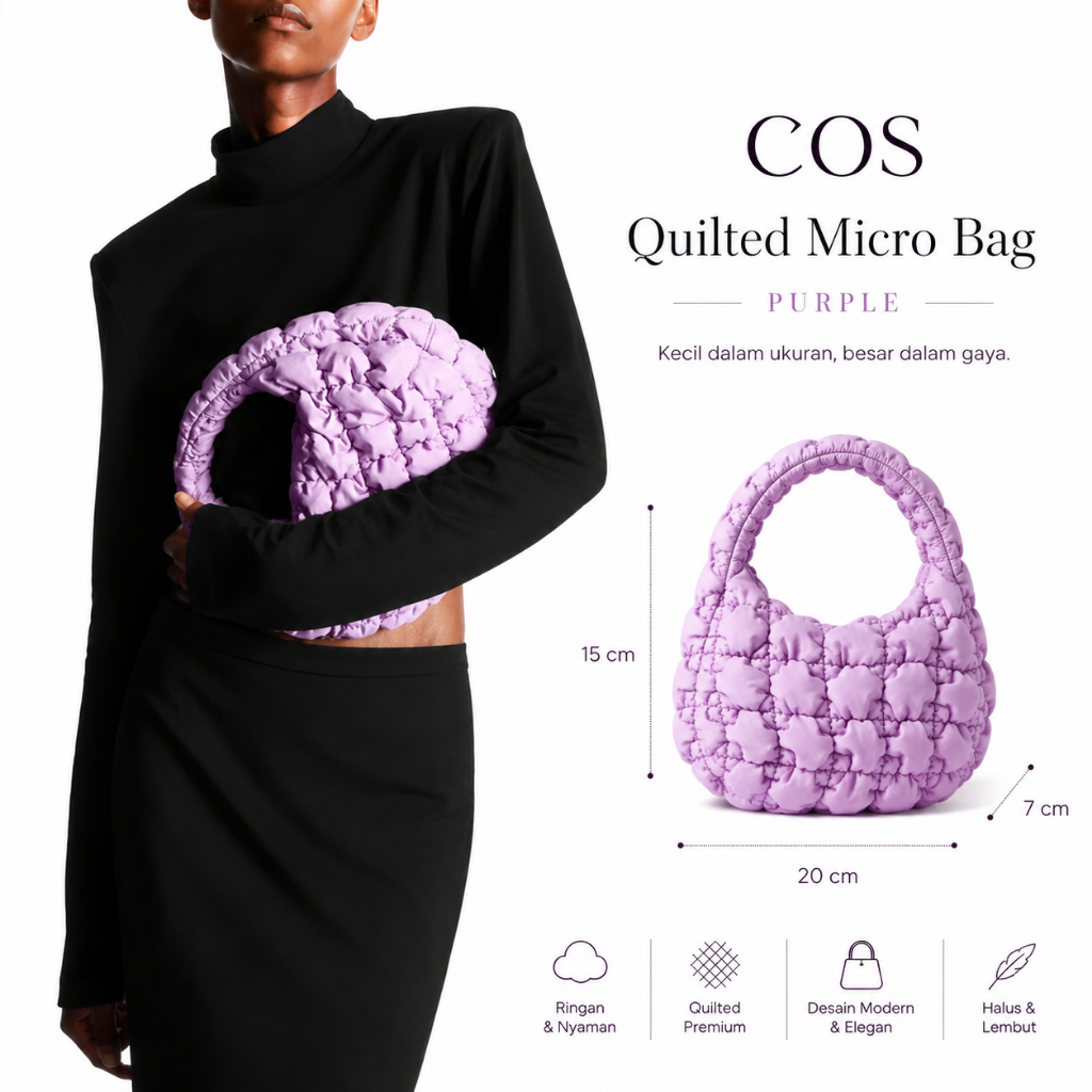[COD]COS Quilted Micro Bag Lilac Ori - Tas Selempang Puffer Wanita Ungu Muda