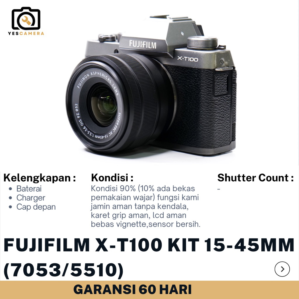 Fujifilm X-T100 KIT 15-45mm OIS PZ(Bekas) - 24MP , 4K , Touchscreen LCD, WiFi - Unit Only (7053/5510