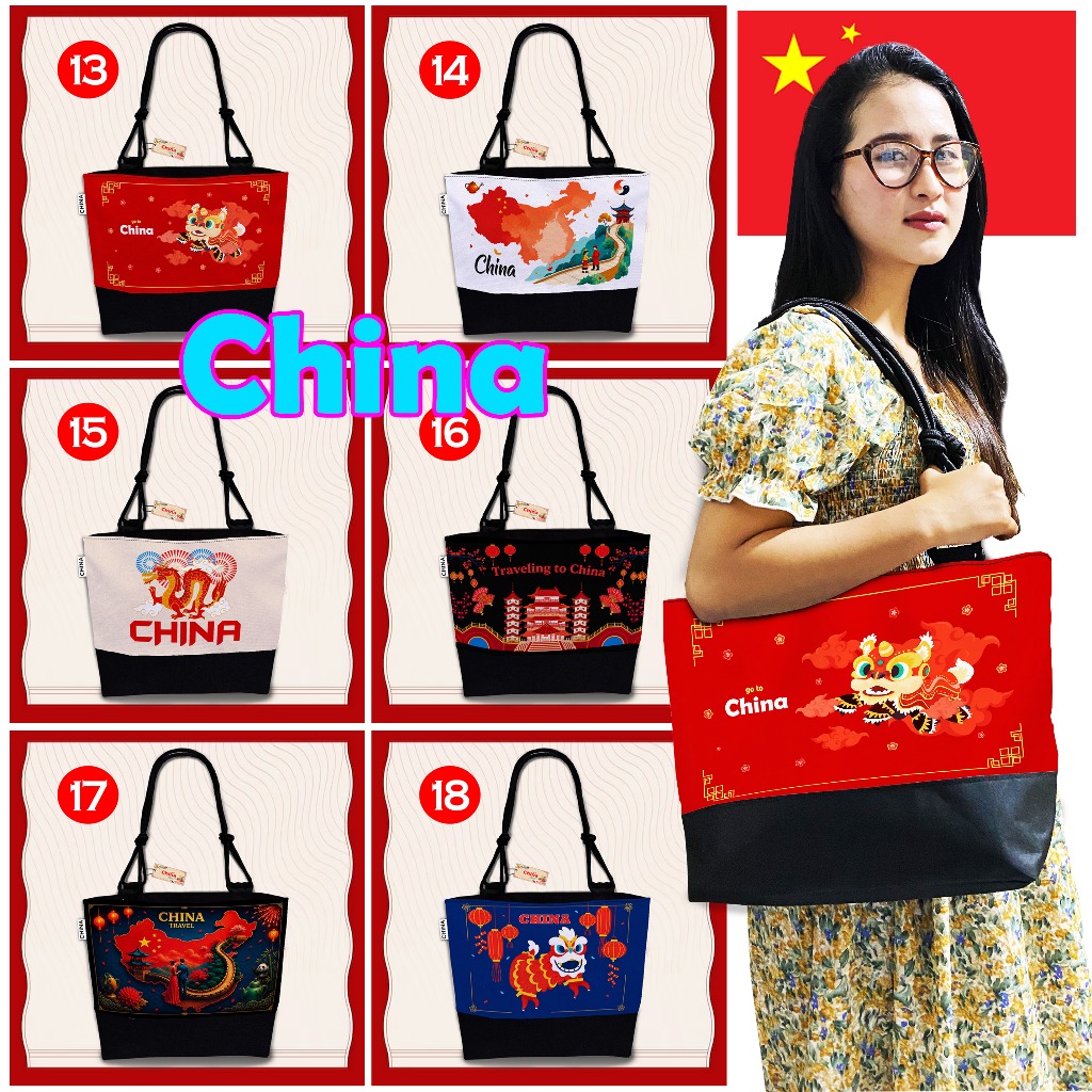 TOTE BAG CHINA,, TAS TALI SUMBU HITAM, OLEH OLEH NEGARA CHINA, SIAP KIRIM , TSH