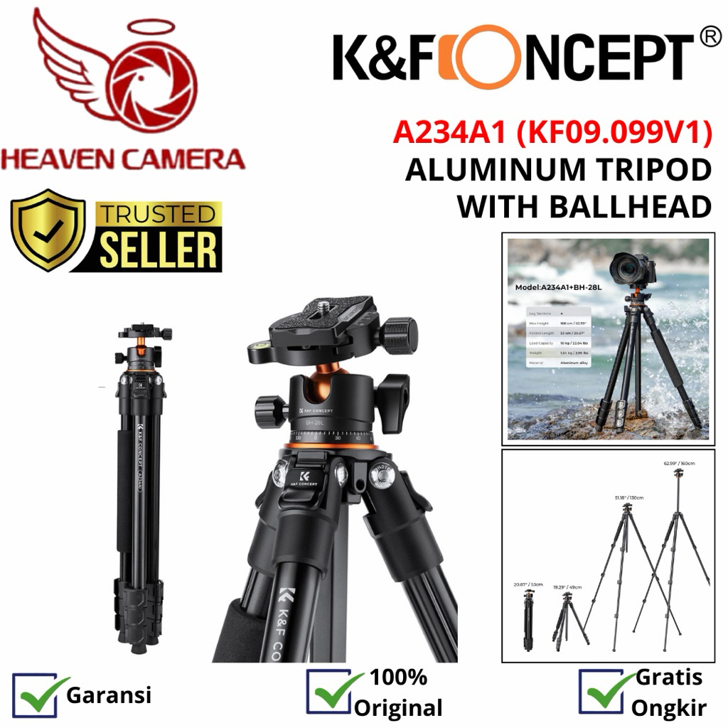 K&F KNF Concept A234A1+BH-28L Aluminum Tripod KF09.099V1