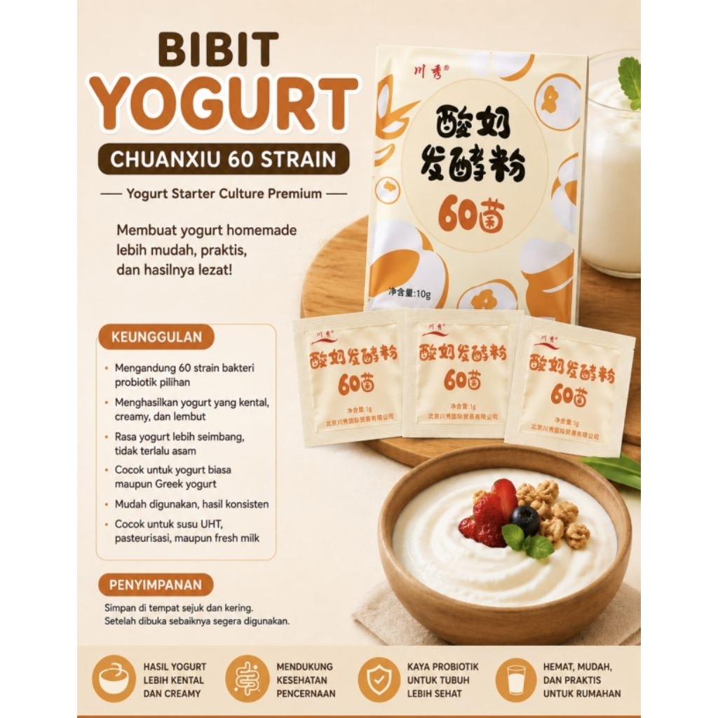 YOMART | Starter yogurt | Bibit Yogurt Chuanxiu 60 Strain Probiotik Premium 1gr | Yogurt Starter Cul