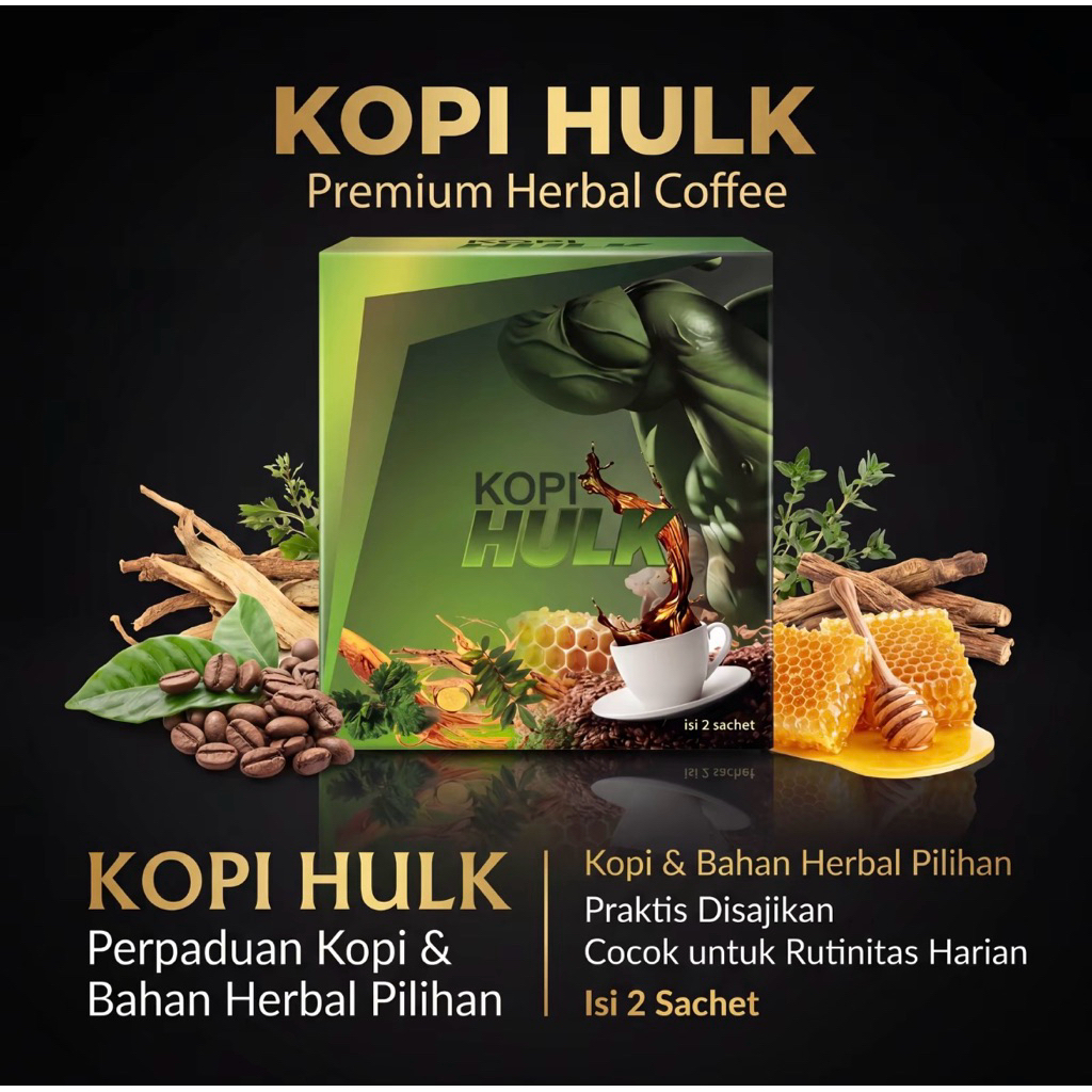 Kopi Herbal Hulk Pria Dewasa Kopi Stamina Energi Harian Sachet Praktis