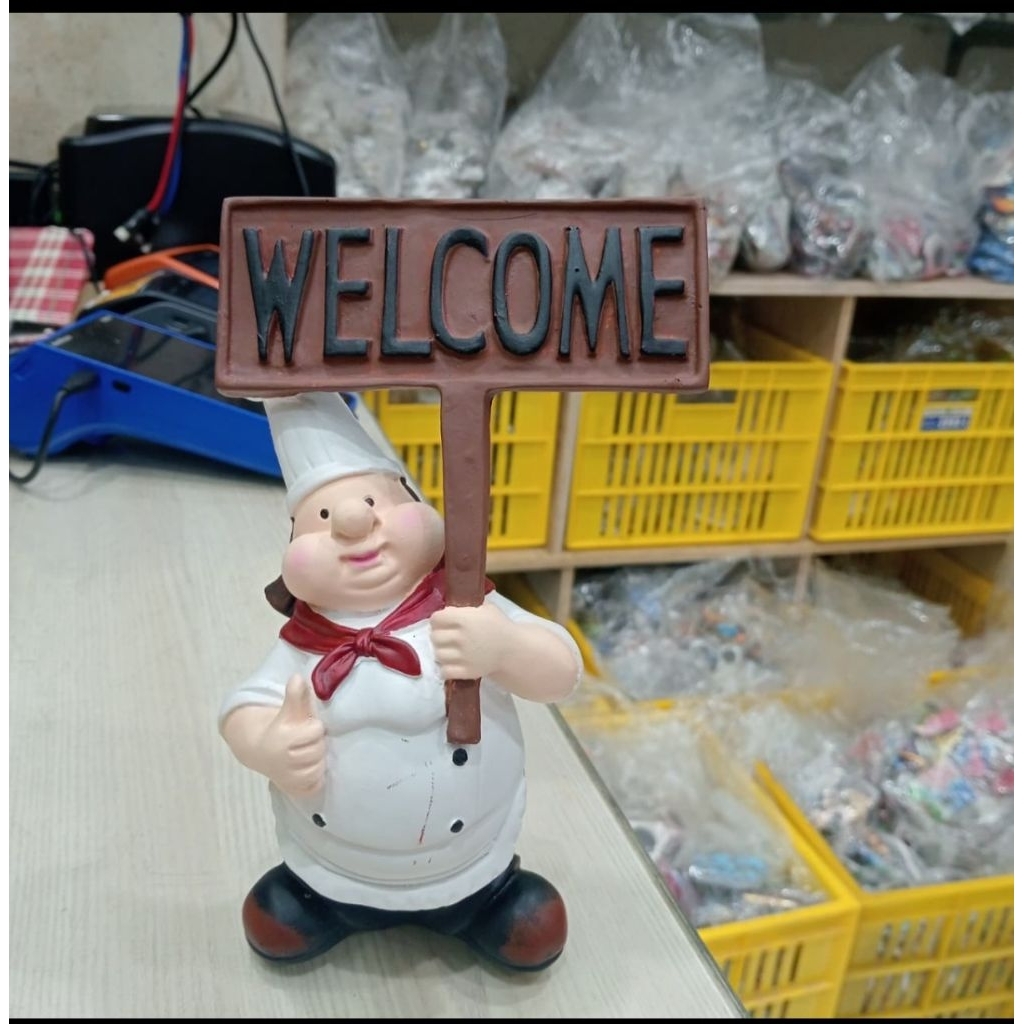 patung koki welcome pajangan chef selamat datang