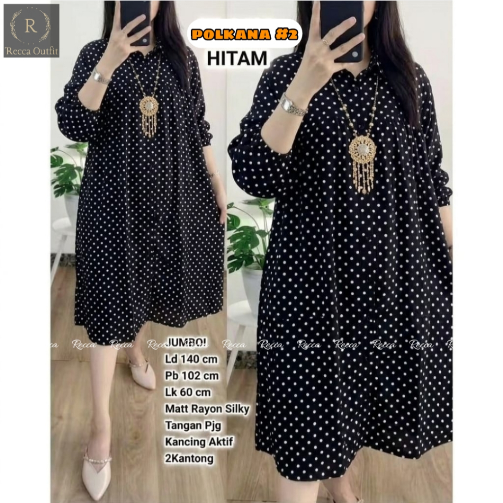 TUNIK SUPER JUMBO LD 140 KATUN RAYON MOTIF POLKADOT TERBARU BAJU ATASAN WANITA LENGAN KERUT SIZE XXX