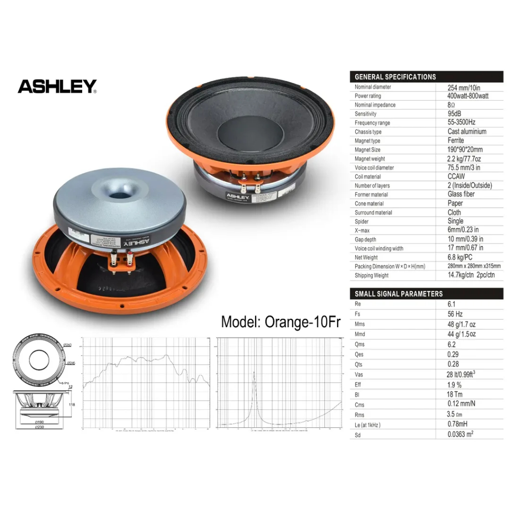 Speaker komponen woofer ashley 10 inch orange 10fr speaker ashley 10 inch orange 10 fr