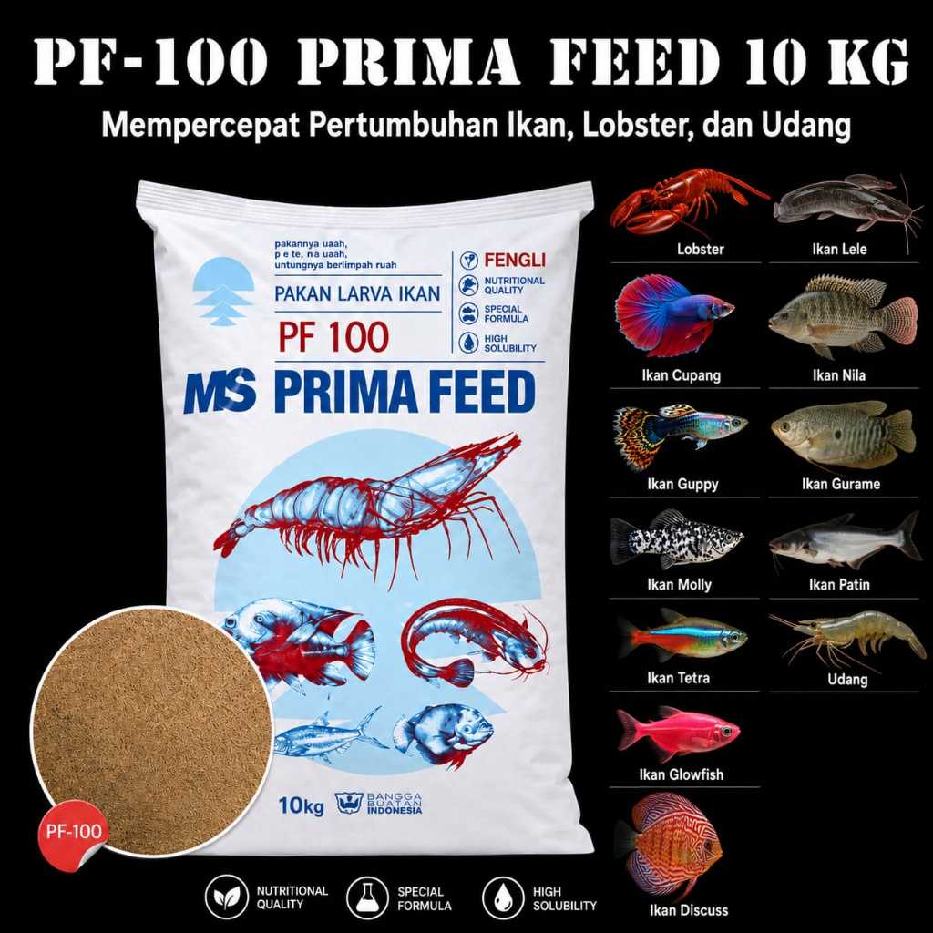 Pellet PRIMA FEED PF 100 10kg Pelet Ikan Udang Lobster Pakan Benih Larva Burayak Makanan Indukan Dew