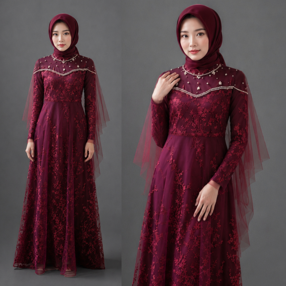 LAKSITA BUSANA - GAMIS NAMIRA MAXY TULLE MUTIARA JUMBO XXL | GAMIS BROKAT WANITA MAYUNG JUMBO XXL