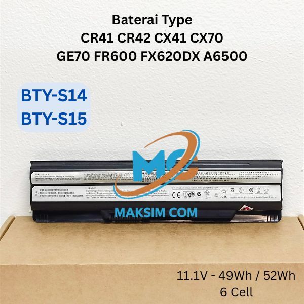 Baterai MSI BTY-S14 For GE620 GE70 GE60 FX600 CX70 CR41 P60 GP70 (NEW) -MC