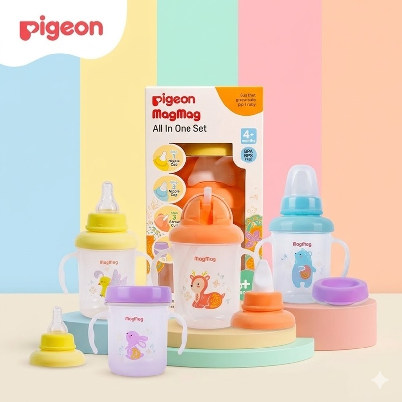 Gelas Minum PIGEON 180ml Tipe Dot Cucupan dan Sedotan