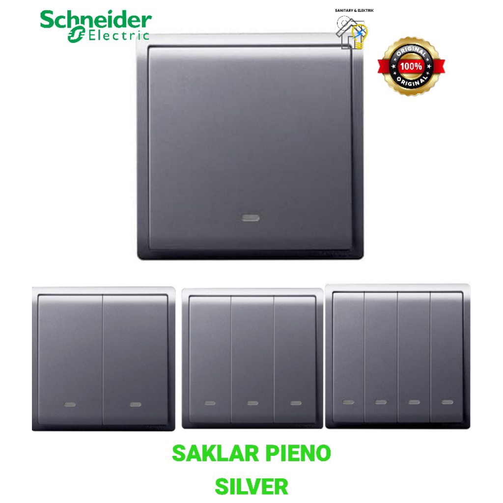 Saklar Lampu SCHNEIDER PIENO Silver 1Gang/2Gang/3Gang/4Gang /Lampu Saklar Schneider Pieno Silver