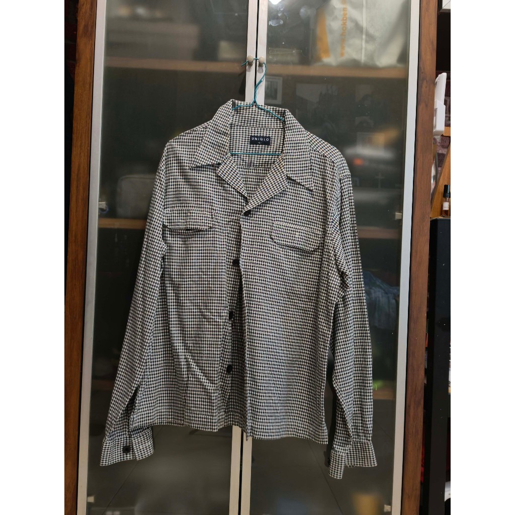 Uniqlo Revere Collar Plaid Shirt Long Kotak Kotak Outer