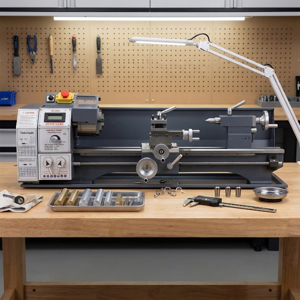 Mesin Bubut Metal Lathe Desktop Woodworking 1100W 220x600mm - Mesin Bubut Mini MX 600 Taffware