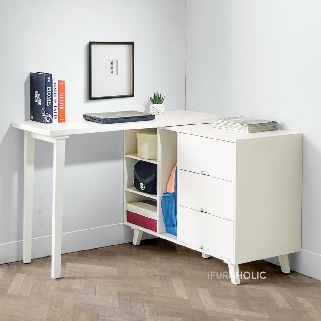iFURNHOLIC Brandon Multi Table I Meja Belajar L Serbaguna Dengan Laci Penyimpanan | furniture Meja K