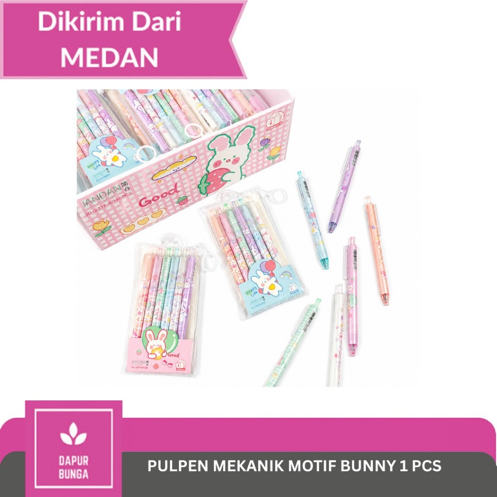 Pulpen Gel Karakter Bunny Kawaii Pastel Lucu 1 PCS | Pulpen Estetik Tinta Hitam | Warna Random