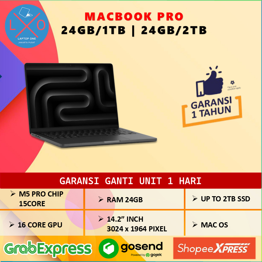 MaCbook Pro M5 Pro 2026 14.0 inci 15C CPU, 16C GPU, 24GB 1TB BNIB RESMI